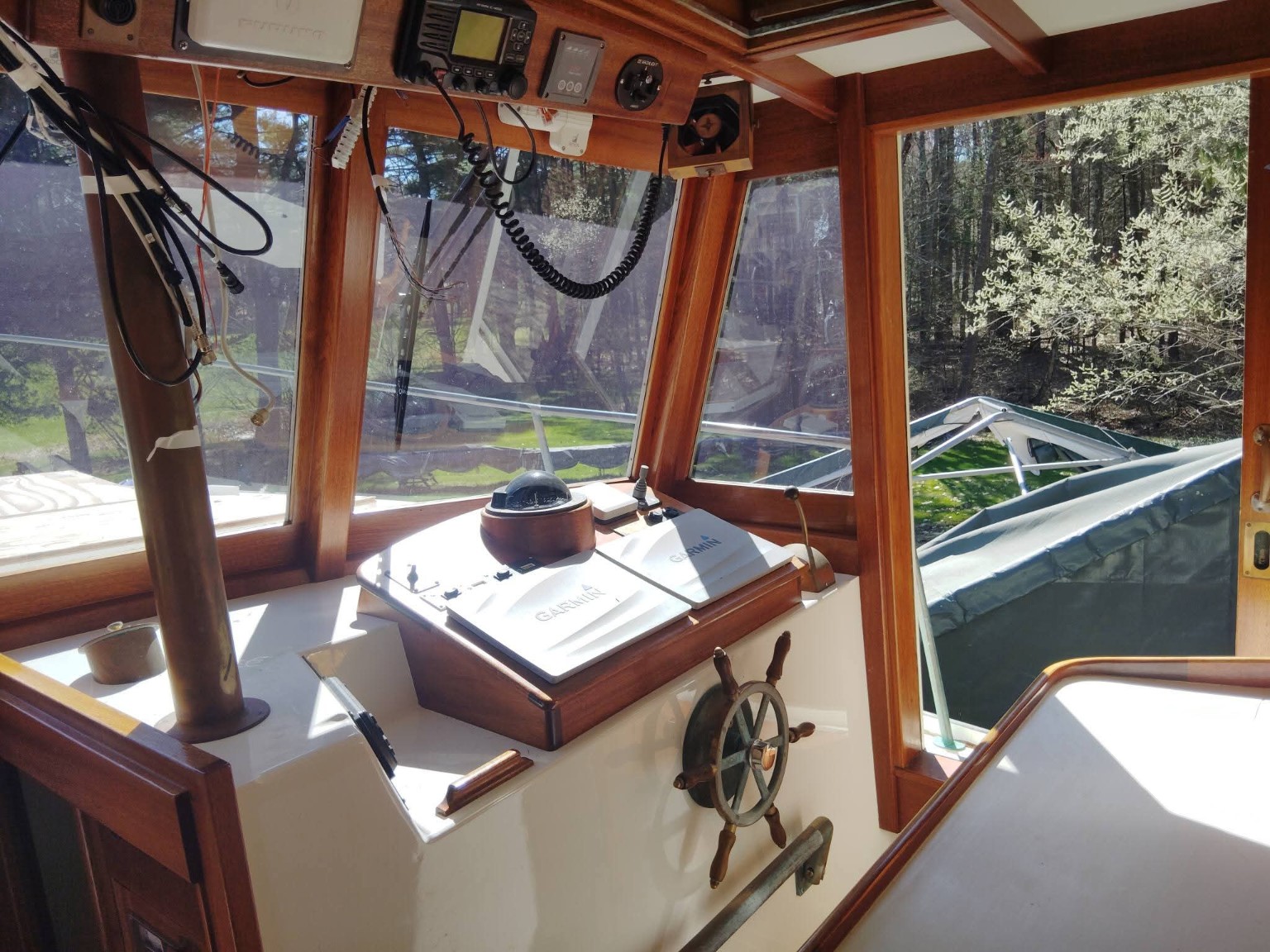 Boat helm and controls detailed and protected