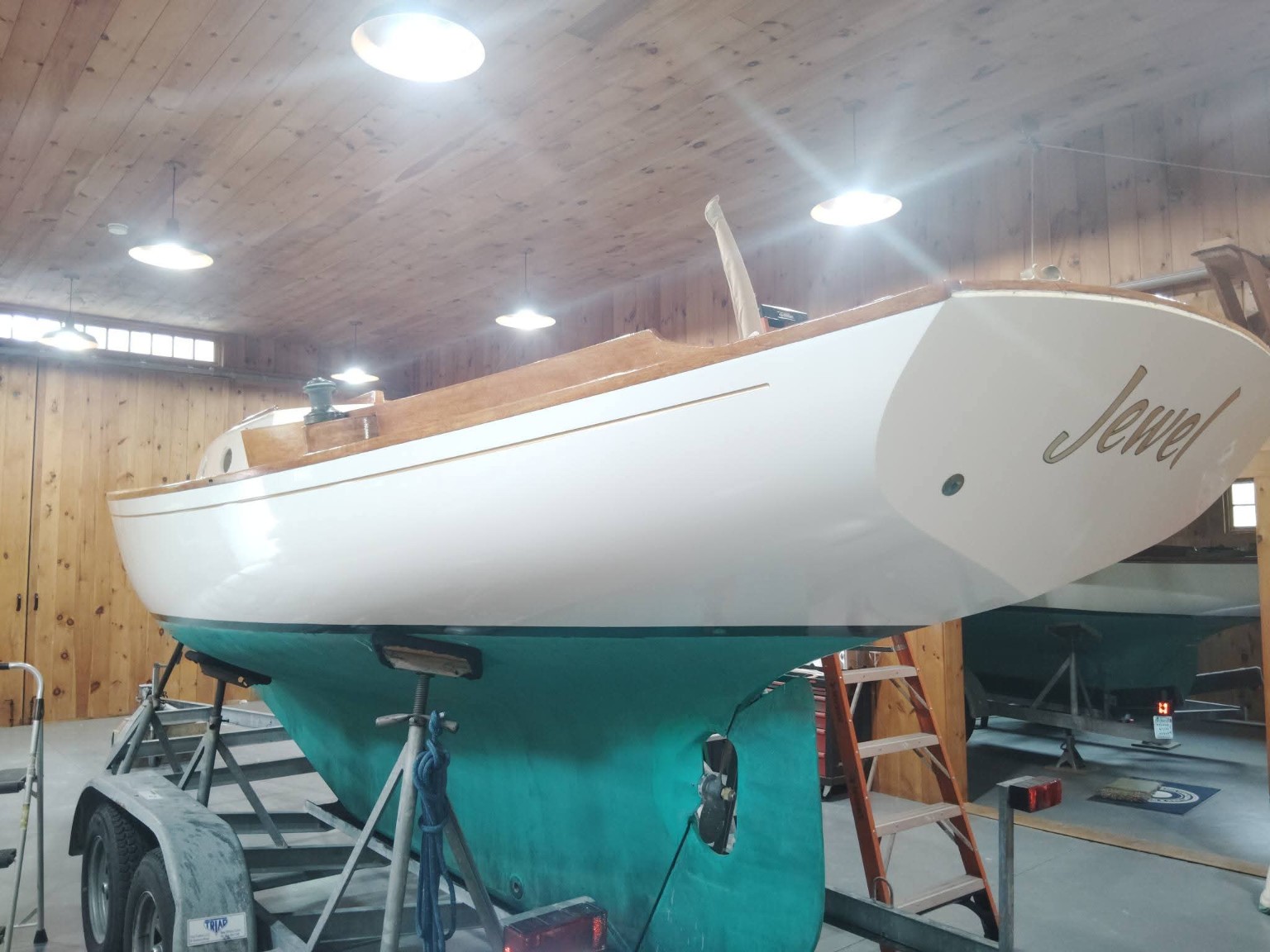 Jewel boat exterior detailed by Rye Boat & Auto Detailing