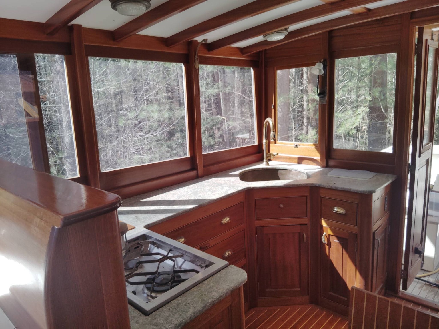 Boat cabin galley cleaned and detailed
